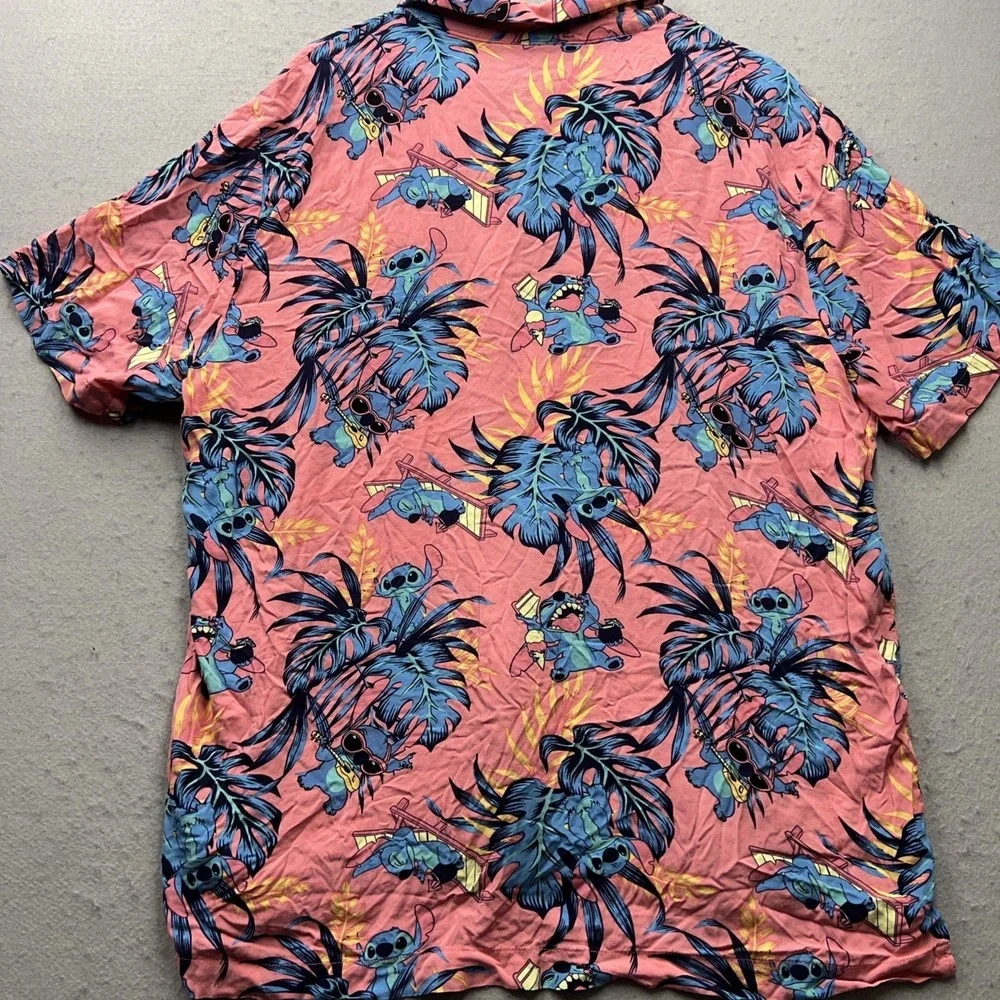 Disney Stitch Hawaiian Shirt XXL‎ Pink Tropical Button Up Lilo Stitch